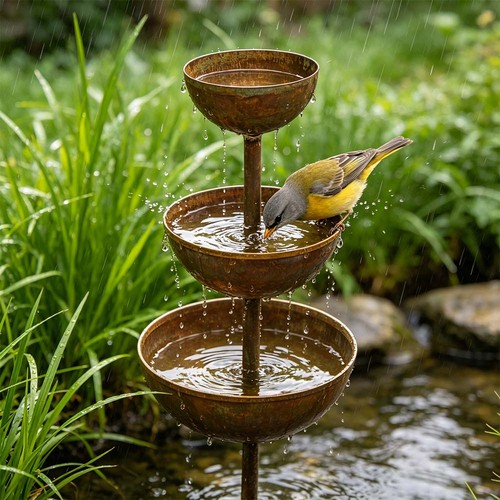 Tier metal bird bath - bath, rusted