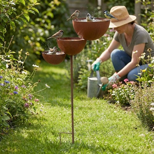 Tier metal bird bath rusted - metal,