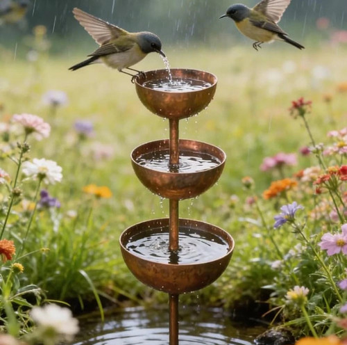 Metal bird bath - bird, water