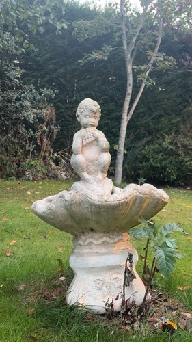 Stone cherub pedestal bird - stone,