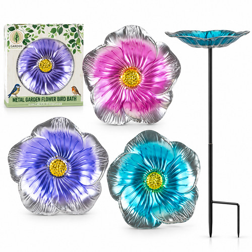 Bird bath metal flower large - metal,