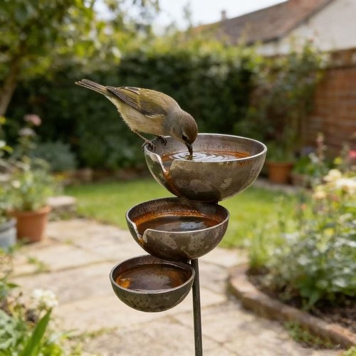 Metal stake bird bath layer - metal, 3-layer