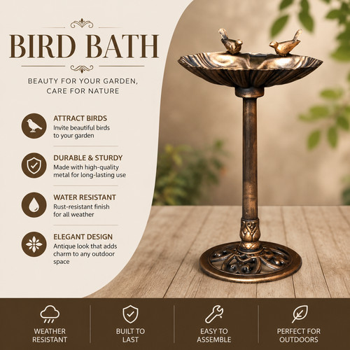 Garden bird bath bronze effect - bird,